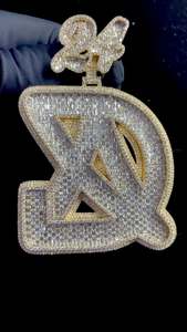 Pendentif Lettre Hip Hop en Argent 925 Sertie de Moissanite, Pendentif Lettre Initiale Personnalisé avec Anneau Bicolore, Pendentif Prénom Lettre - Product Image 6