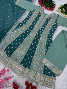 Ensemble haut pantalon Dupatta en soie de créateur Broderie lourde Séquence Travail Manches longues Tenue de fête Mode ethnique Salwar Kameez Look - Product Image 5