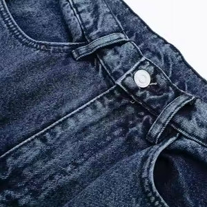Pantalon cargo d'été pour femme, taille haute, en denim uni, coupe ample, longueur intégrale, style utilitaire, plusieurs poches, fermeture boutonnée, délavé à la pierre - Product Image 6