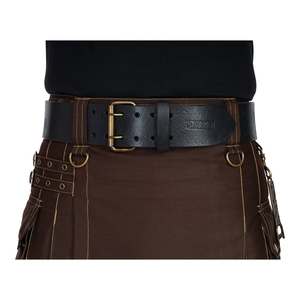 Ceinture écossaise en cuir de vachette brodée style tartan avec boucle ardillon en acier, décontractée et durable, noire - Product Image 4