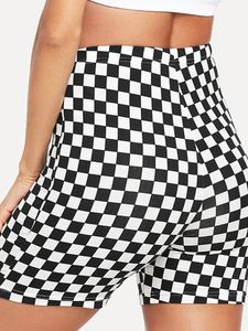 High Waist <b>Plaid</b> Biker <b>Shorts</b> Women Casual Elastic Waist Breathable Knitted Spandex Polyester High Stretch for Stone Wash - Product Image 4