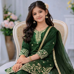 Ensemble ethnique élégant en soie pour filles avec broderie, palazzo et dupatta – Collection de tenues de fête - Product Image 1