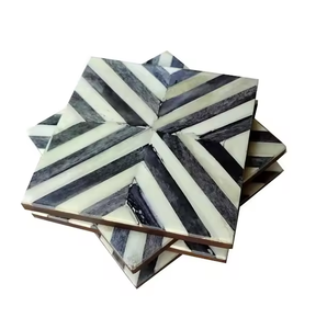 Posavasos con incrustaciones de hueso y soporte, diseño floral azul y blanco, rectangular - Product Image 2