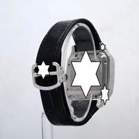 Montre rectangulaire de luxe en acier inoxydable, bracelet en cuir incrusté de diamants, mouvement à quartz analogique avec verre saphir