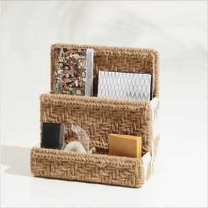 Rattan <b>Storage</b> <b>Tray</b> Double Tier Rectangular Minimalist Design Multifunction Portable Sustainable Desk Organizer Neatening - Product Image 5