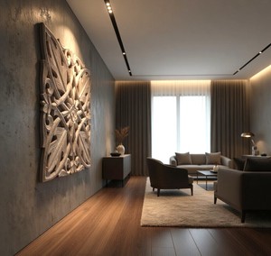 Traditional Square Design MDF Wall Decal for Home <b>Decor</b> Living Room Hanging Accent - Product Image 5