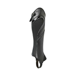 QASWA SPORTS Premium Men's English Leather <b>Half</b> <b>Chaps</b> Black Cowhide Horse Riding Shiny Patent Patent Accent Panel Elastic Calf - Product Image 2