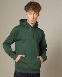 Men's Green Hooded Sweatshirt Regular Fit Solid Color Cotton Knitted Casual Pullover Autumn Wear - Product Image 1