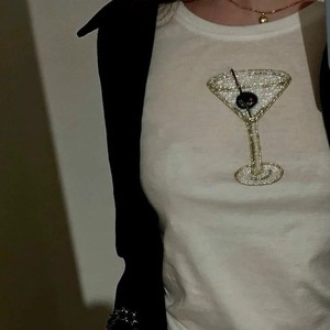 <b>Top</b> Seller Customize Color White T-Shirt for Women Double-Sided Movable Bead Handmade Embroidery Heavy Work Beaded Shirt - Product Image 3