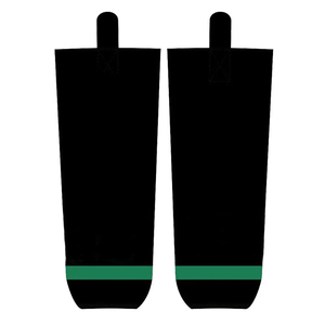 Black <b>Knee</b> <b>High</b> <b>Socks</b> With Green Trim Solid Color Knitted Sport Style - Product Image 1