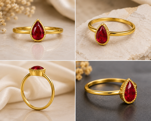 แหวนทับทิมสีเหลืองทองแหวนหมั้นแบบคลาสสิก9kt ตัดเป็นวงแหวนแบบฝาลูกแพร์ - Product Image 4