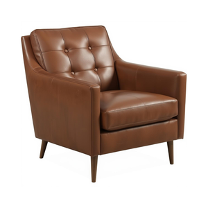 Sillón Clásico de Cuero Genuino con Respaldo Acolchado con Botones, Patas de Madera Maciza, Silla de Lujo para Sala de Estar u Hotel - Product Image 5