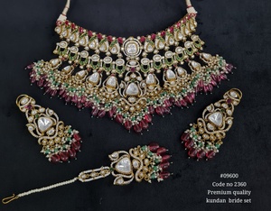 Kundan Bride Jewelry Set 09600Gold Tone <b>Necklace</b> Earring Tikka Set Green <b>Ruby</b> Pear Cut Wedding Fashion - Product Image 3