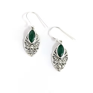 925 Sterling Silver Green Stone Dangle <b>Earrings</b> Vintage Design <b>Handmade</b> <b>Earrings</b> for Women Jewelry Gift - Product Image 2