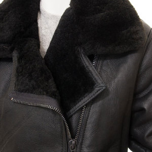 Chaqueta de Motocicleta de Cuero Genuino para Mujer con Ribete de Piel, Cierre de Cremallera en Manga Larga, Cálida para Invierno, Resistente al Viento, Color Sólido - Product Image 4