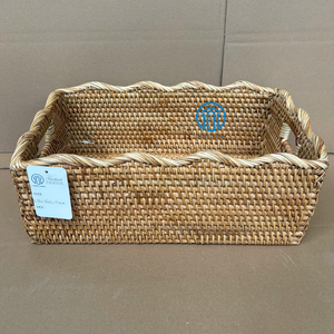 Handwoven <b>Rectangular</b> Rattan Storage <b>Basket</b> Low Profile Handwoven Natural Eco Friendly Organizer <b>Basket</b> Wholesale Bulk Supplies - Product Image 1