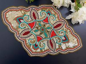 Handmade <b>beaded</b> <b>placemat</b>, <b>beaded</b> tablemat, 14 inch, blue charger - Product Image 3