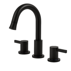 Rubinetto da Bagno Nero Opaco da 8 Pollici con 2 Maniglie e Design a 3 Fori, con Doccetta Estraibile a 360 Gradi e Scarico a Scomparsa per Lavabo - Product Image 1