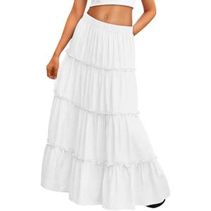 FOXA Boho Maxi <b>Skirt</b> for Women <b>Summer</b> Swing Tiered A-Line Elastic High Waist Dress Pockets Queen Size-Fashionable Long <b>Skirt</b> - Product Image 2