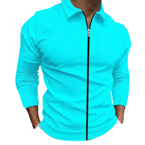 <b>Men's</b> Slim Fit Long Sleeve Shirt <b>Jacket</b> Zipper Turn-down Collar Casual Style Solid <b>White</b> Polyester Fleece Front - Product Image 5