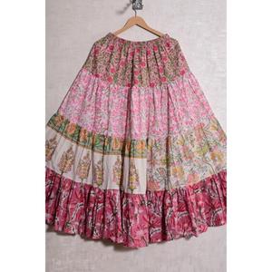 Cotton Block Print Floral <b>Patchwork</b> Bohemian Casual Long <b>Skirt</b> Handmade Washable Pleated Design Natural Waist Maxi <b>Skirt</b> Women - Product Image 1