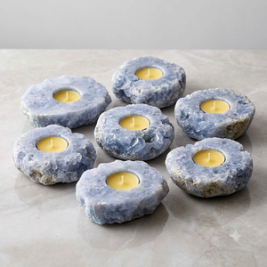 Support de bougie en pierre naturelle sculptée à la main en calcite bleue, pierre précieuse d'agate, pour la guérison, vente en gros - Product Image 5