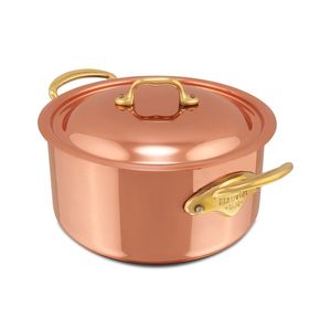 Casserole en cuivre pur de qualité supérieure avec couvercle, fait main, avec poignées en laiton pour une utilisation professionnelle en cuisine - Product Image 1