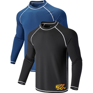 Camiseta de Protección Solar UPF 50+ de Manga Larga para Hombre, Negra y Azul, Protección UV, Camiseta de Natación de Manga Larga, Poliéster Elástico - Product Image 1