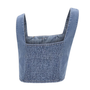 Débardeurs en jean pour femmes, tops courts d'été sans manches boutonnés pour soirée et club, coupe ajustée, col carré, dos nu - Product Image 5