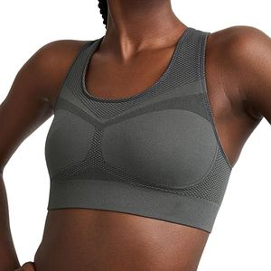 Breathable Lightweight Grey Mesh Panel Sports Bra Seamless High Support Shockproof <b>Running</b> Wirefree <b>Padded</b> Front Four-Way - Product Image 2