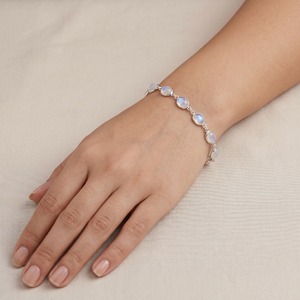 Natural Rainbow Moonstone Classic Bracelet 925 Sterling Silver Adjustable Link Gemstone Jewelry Minimalist Dainty <b>Gift</b> For Her - Product Image 3