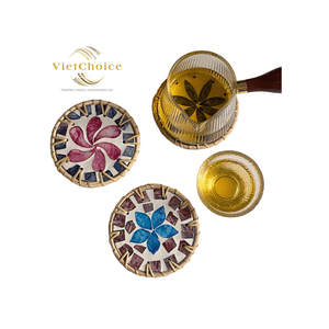 Ensemble de dessous-de-verre en rotin tressé fait main de luxe, style bohème, incrusté de nacre, avec support en feutre/mousse, écologique, pour la maison et les restaurants - Product Image 5