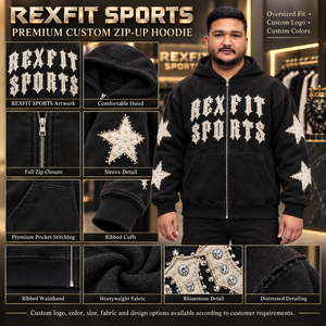Sudadera con capucha personalizada para hombre, con cremallera, forro polar grueso, aplique de estrella con pedrería, estilo urbano oversize, informal, para invierno - Product Image 6