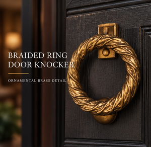 Timbre de puerta con diseño de trenza retorcida en tono dorado cálido con detalles de cuerda texturizada, herraje decorativo clásico para entrada - Product Image 4