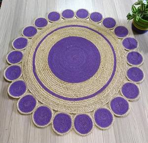<b>Round</b> Bohemian Medallion Jute Area Rug Handcrafted Flat Weave Non-Slip Rubber Backing Living Room Floor <b>Mat</b> - Product Image 6