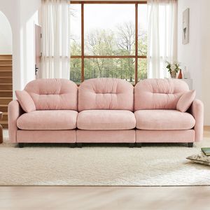 Divano Componibile a Tre Posti in Morbido Tessuto Chenille, Schiuma ad Alta Densità, Design Trapuntato e Plissettato per un Soggiorno Ergonomico - Product Image 3