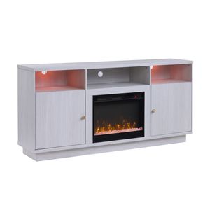 Consola para Chimenea Ambrose de 70 Pulgadas de Ancho, Color Blanco Nogal, con Calefactor, Luces LED, Gabinetes y Estantes - Product Image 2