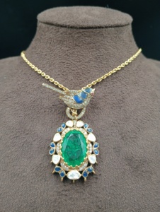 Amaira Jewels Vintage Gold Plated Classic Bird <b>Pendant</b> with <b>Emerald</b> Cut Stone and Blue Accents Women's Fashion Jewelry Gift - Product Image 3