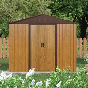 Casetta da Giardino in Metallo 2,4m x 1,2m con Porta Scorrevole, Colore Caffè, per Cortile, Patio e Prato - Product Image 6