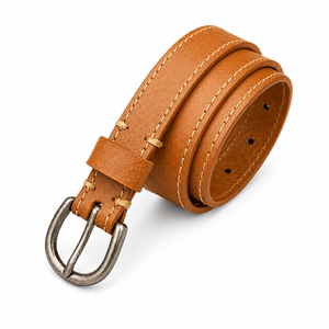 Ceinture en cuir véritable marron pour femme, style décontracté, avec boucle métallique et bords cousus, vente en gros, fournisseur et fabricant de ceintures habillées pour femmes - Product Image 3