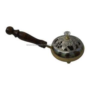 Decorative Iron Incense <b>Burner</b> with <b>Silver</b> Plated Lid Wooden Handle Resin Charcoal Incense <b>Burner</b> for Indoor Use - Product Image 3