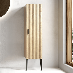 Armoire de rangement autoportante Emilia 14S rayée noir mat, meuble latéral moderne pour salle de bain, compatible KD - Product Image 1