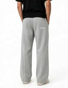 Pantalon de survêtement gris pour homme ONETEN, coupe large, taille mi-haute, bande latérale, polyester léger, taille élastique, logo lettré, style décontracté urbain - Product Image 6