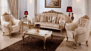 Luxurious Imperial Style Gold Finish Handicrafted <b>Square</b> Teak Wood Sofa <b>Set</b> Customizable Size Antique Living Room Furniture - Product Image 5
