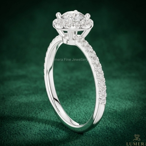 Anillo de Compromiso de Oro Blanco de 9K, 10K, 14K y 18K con Corte Brillante Redondo y Halo, Anillo de Boda con Micro Pavé de Diamantes para Mujer, Certificado IGI - Product Image 3