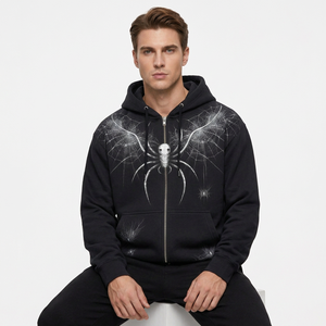 Sweat à capuche zippé pour homme OME, motif araignée, manches longues, coupe décontractée, collection de vêtements en gros B2B pour acheteurs de mode américains - Product Image 3