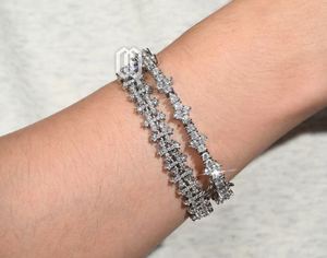 Silver Color Moissanite Bracelet Cross Pattern Iced Out Claw <b>Set</b> <b>Bangle</b> Hip Hop Jewelry Gift Party Wedding - Product Image 2