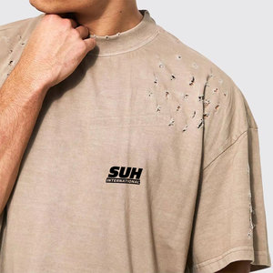 Camisetas para hombre de corte holgado, muy vendidas, con logo personalizado impreso, estilo desgastado, transpirables, 100% algodón. - Product Image 5