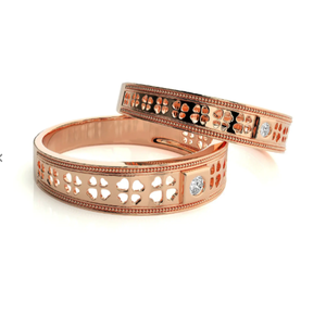 925 Sterling Silver Rose Gold Plated Clover Cutout <b>Couple</b> Rings - Product Image 3