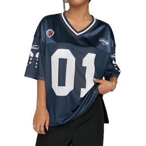 Jersey de Fútbol Americano para Mujer, Estilo Streetwear, Talla Grande, Malla Transpirable, Cuello en V, Color Azul Marino, Fabricación OEM al por Mayor - Product Image 1